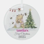 Baby's First Christmas Ornament | Bear & Bees Cust ガラスオーナメント (正面)