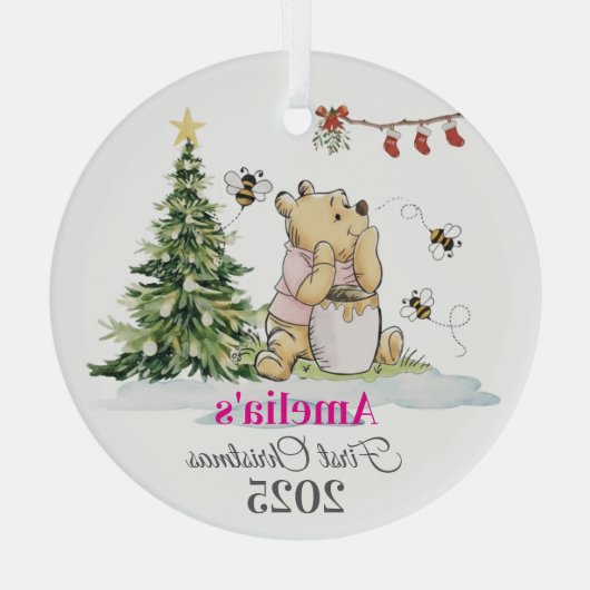 Baby's First Christmas Ornament | Bear & Bees Cust ガラスオーナメント (裏面)