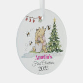 Baby's First Christmas Ornament | Bear & Bees Cust ガラスオーナメント (正面右)
