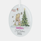 Baby's First Christmas Ornament | Bear & Bees Cust ガラスオーナメント (正面左)