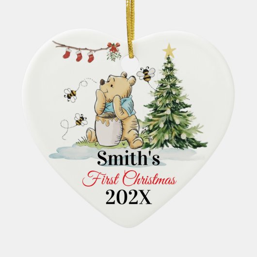 Baby's First Christmas Ornament | Bear & Bees Cust セラミックオーナメント (正面)