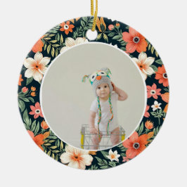  Baby's First Christmas Ornament Photo Floral セラミックオーナメント