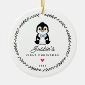 Baby's First Christmas Penguin 2 Sided Photo セラミックオーナメント (正面)