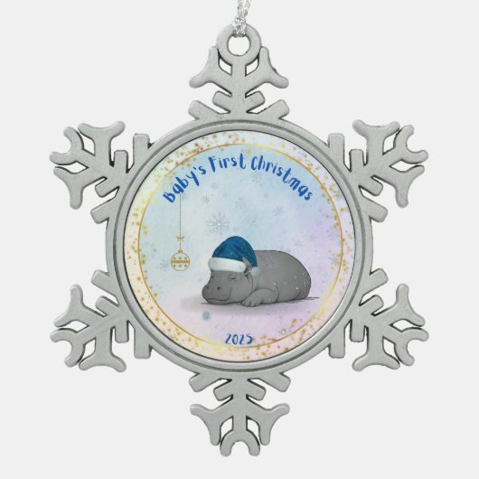Baby's First Christmas - Pewter Hippo Ornament スノーフレークピューターオーナメント (正面)