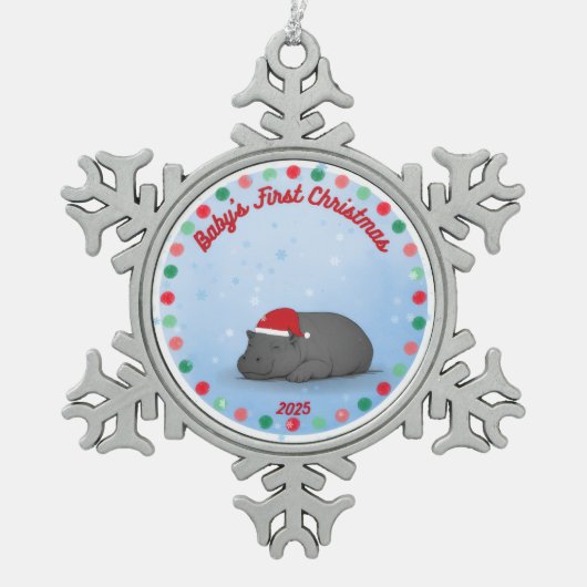 Baby's First Christmas - Pewter Hippo Ornament スノーフレークピューターオーナメント (正面)