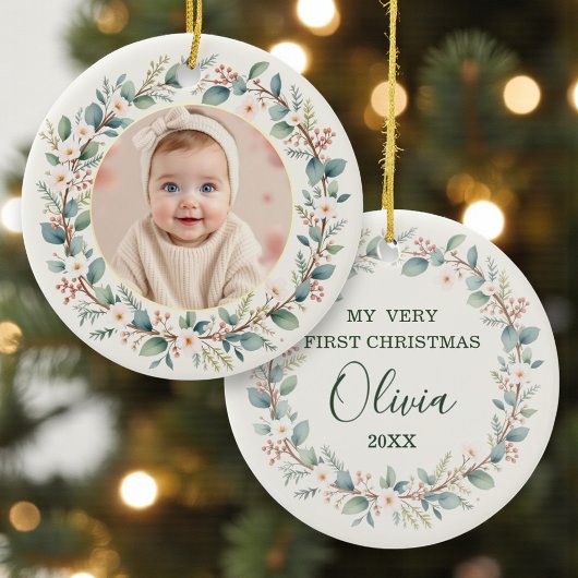 Baby's First Christmas Photo セラミックオーナメント