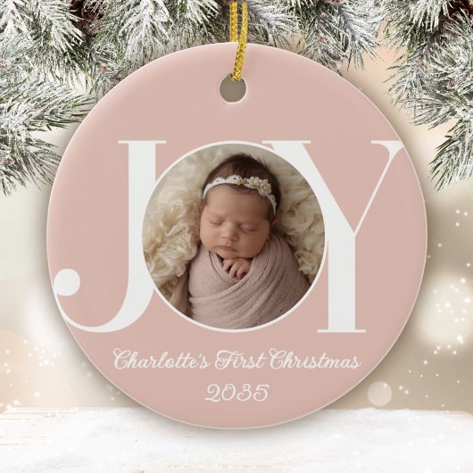 Baby's First Christmas Photo Blush Pink セラミックオーナメント