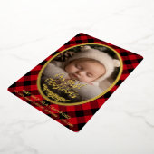 Baby's First Christmas Photo Buffalo Plaid 箔シーズンカード (回転した状態)