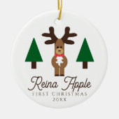 Baby's First Christmas Photo Cute Reindeer セラミックオーナメント (正面)