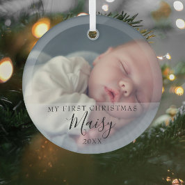 Baby's First Christmas Photo Elegant Script ガラスオーナメント