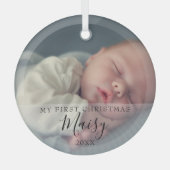 Baby's First Christmas Photo Elegant Script ガラスオーナメント (正面)