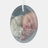 Baby's First Christmas Photo Elegant Script ガラスオーナメント (正面左)
