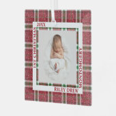 Baby's First Christmas Photo Plaid ガラスオーナメント (正面左)