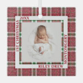 Baby's First Christmas Photo Plaid ガラスオーナメント (正面)