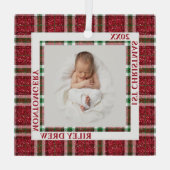 Baby's First Christmas Photo Plaid ガラスオーナメント (裏面)