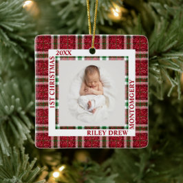 Baby's First Christmas Photo Plaid セラミックオーナメント