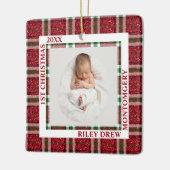 Baby's First Christmas Photo Plaid セラミックオーナメント (左)