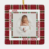 Baby's First Christmas Photo Plaid セラミックオーナメント (正面)