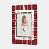 Baby's First Christmas Photo Plaid メタルオーナメント (正面左)