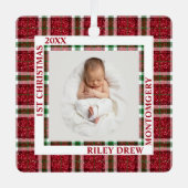 Baby's First Christmas Photo Plaid メタルオーナメント (正面)