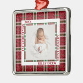 Baby's First Christmas Photo Plaid メタルオーナメント (左)