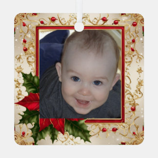 Baby's First Christmas Photo Template メタルオーナメント