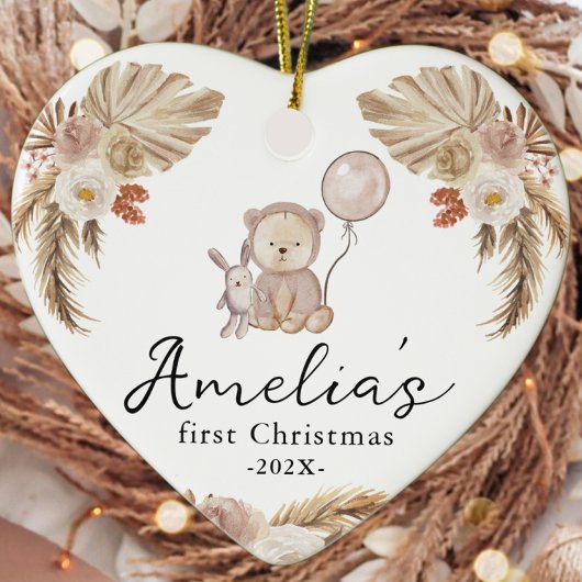 Baby's First Christmas Photo Year Cute Boho Bear セラミックオーナメント