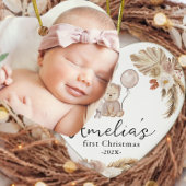 Baby's First Christmas Photo Year Cute Boho Bear セラミックオーナメント