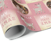 Baby's First Christmas Pink Deer Photo ラッピングペーパー (ロールコーナー)