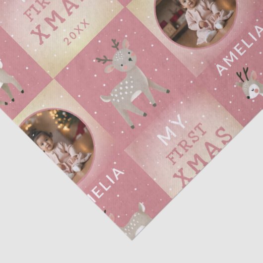 Baby's First Christmas Pink Deer Photo 薄葉紙 (詳細)