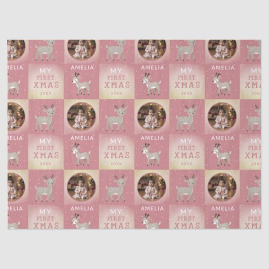 Baby's First Christmas Pink Deer Photo 薄葉紙 (正面)