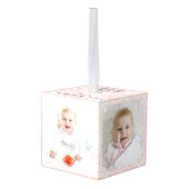 Baby's First Christmas Pink White Lace Multi Photo キューブオーナメント (裏面アングル)