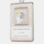 Baby's First Christmas Pink White Lace Photo シルバープレートフレームオーナメント (左)