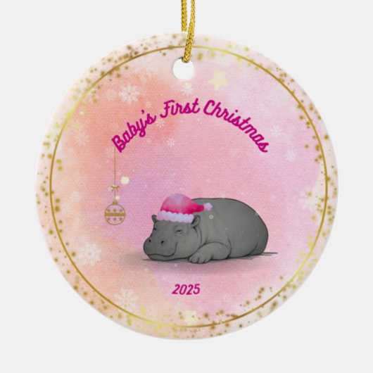 Baby's First Christmas - Porcelain Hippo Ornament セラミックオーナメント (正面)