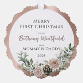Baby's First Christmas Rose Gold Photo Keepsake オーナメントカード (正面)