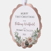 Baby's First Christmas Rose Gold Photo Keepsake オーナメントカード (左)