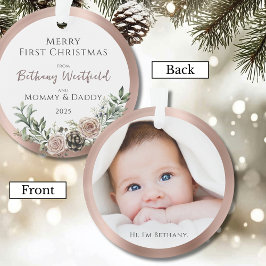 Baby's First Christmas Rose Gold Photo Keepsake オーナメント