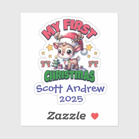 Baby's First Christmas Santa Deer Personalized シール (シート)