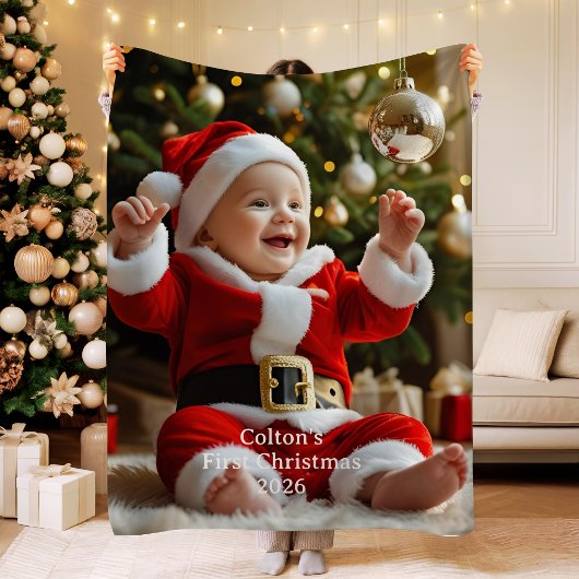 Baby's First Christmas Sherpa Blanket Custom Photo シェルパブランケット