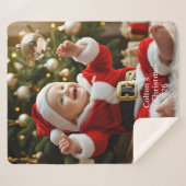 Baby's First Christmas Sherpa Blanket Custom Photo シェルパブランケット (正面(横))