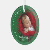 Baby's First Christmas Splatter Pattern ガラスオーナメント (正面左)