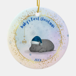 Baby's First ChristmPygmy Hippo Christmas Ornament セラミックオーナメント