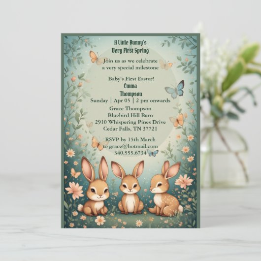 Babys First Easter Pastel Green Spring Bunny Party 招待状 (スタンド正面)