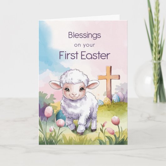 Baby's First Easter Religious Lamb Cross Christian カード (正面)