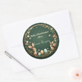Baby's First Easter Spring Wreath Woodland Animals ラウンドシール (封筒)