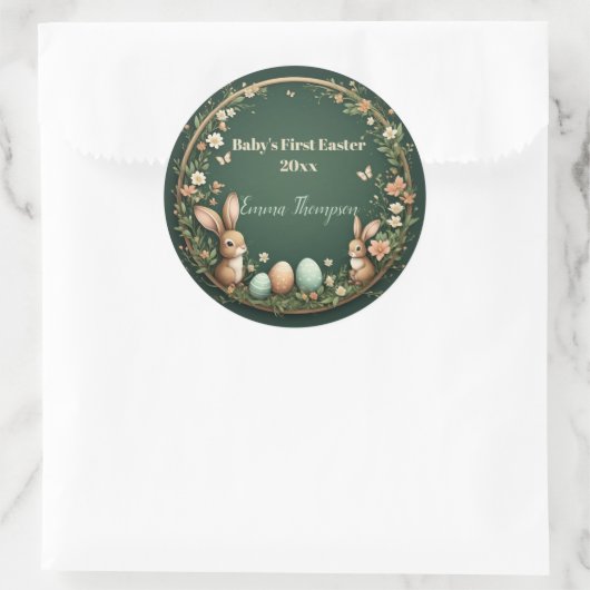 Baby's First Easter Spring Wreath Woodland Animals ラウンドシール (バッグ)