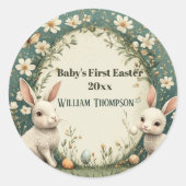Baby's First Easter Spring Wreath Woodland Animals ラウンドシール (正面)