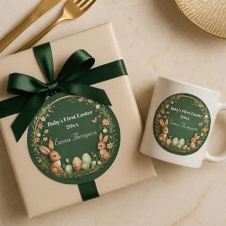 Baby's First Easter Spring Wreath Woodland Animals ラウンドシール