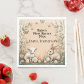 Baby's First Easter Woodland Animals Bunny Lamb スタンダードランチョンナプキン (インサイチュ)
