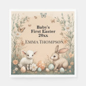 Baby's First Easter Woodland Animals Bunny Lamb スタンダードランチョンナプキン (正面)